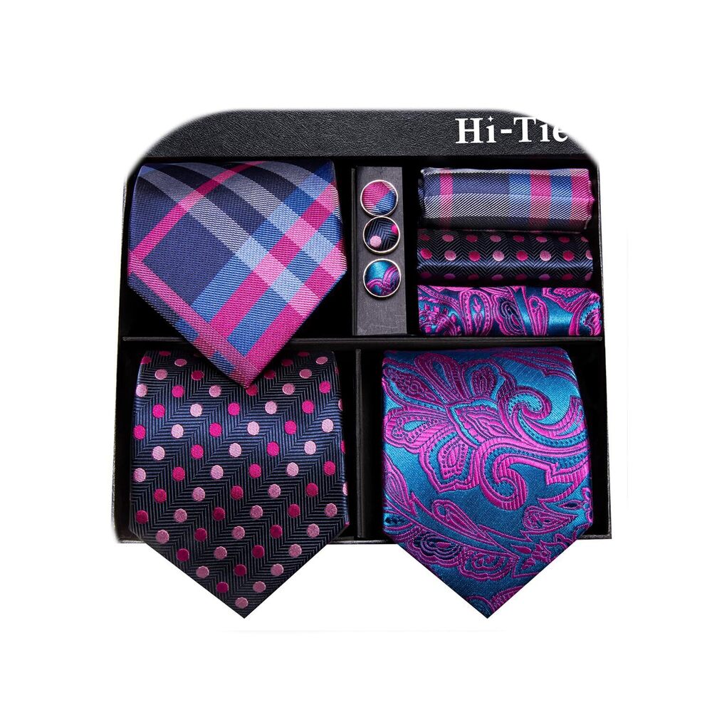 4099 3 Pcs Gift Box Tie Set Necktie with Pocket Square Cufflinks Lapel Pin